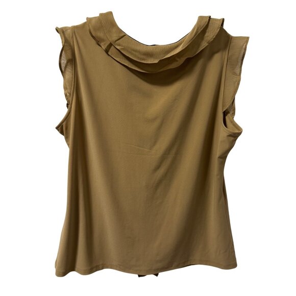 Tommy Hilfiger Tan Ruffle Sleeveless Blouse Sz XL Soft Elegant Chic Casual Top - Picture 11 of 12